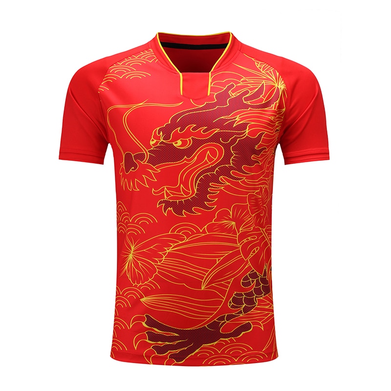 무료 인쇄 중국 드래곤 팀 탁구 셔츠 남자/여자, pingpong 스포츠 셔츠, 빠른 건조 탁구 훈련 셔츠